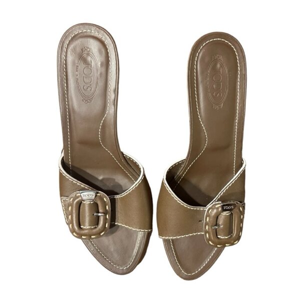 TOD’s Open Toe Kitten Heel Mules in Chestnut Brown Size 7​​​​​ - Picture 10 of 13